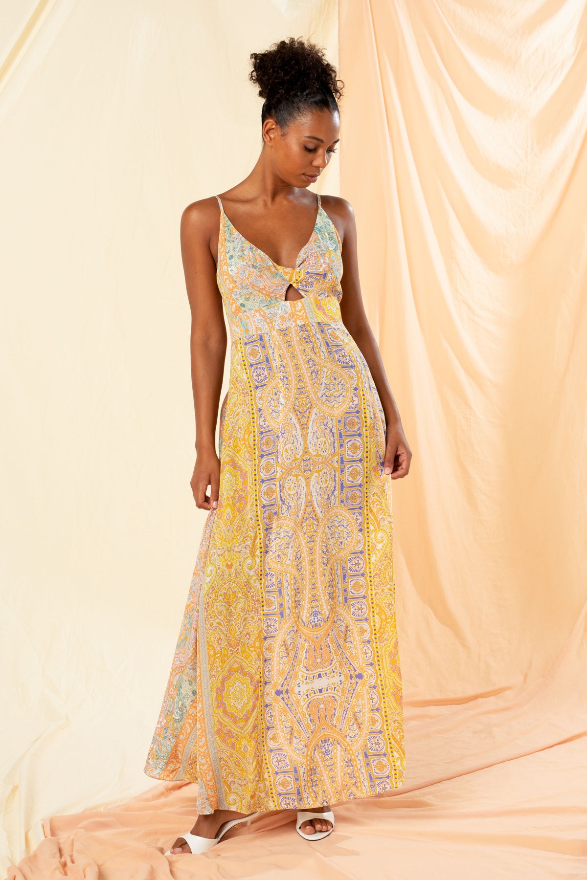 Women's Cut Out Maxi Slip Dress in Costa D'Oro