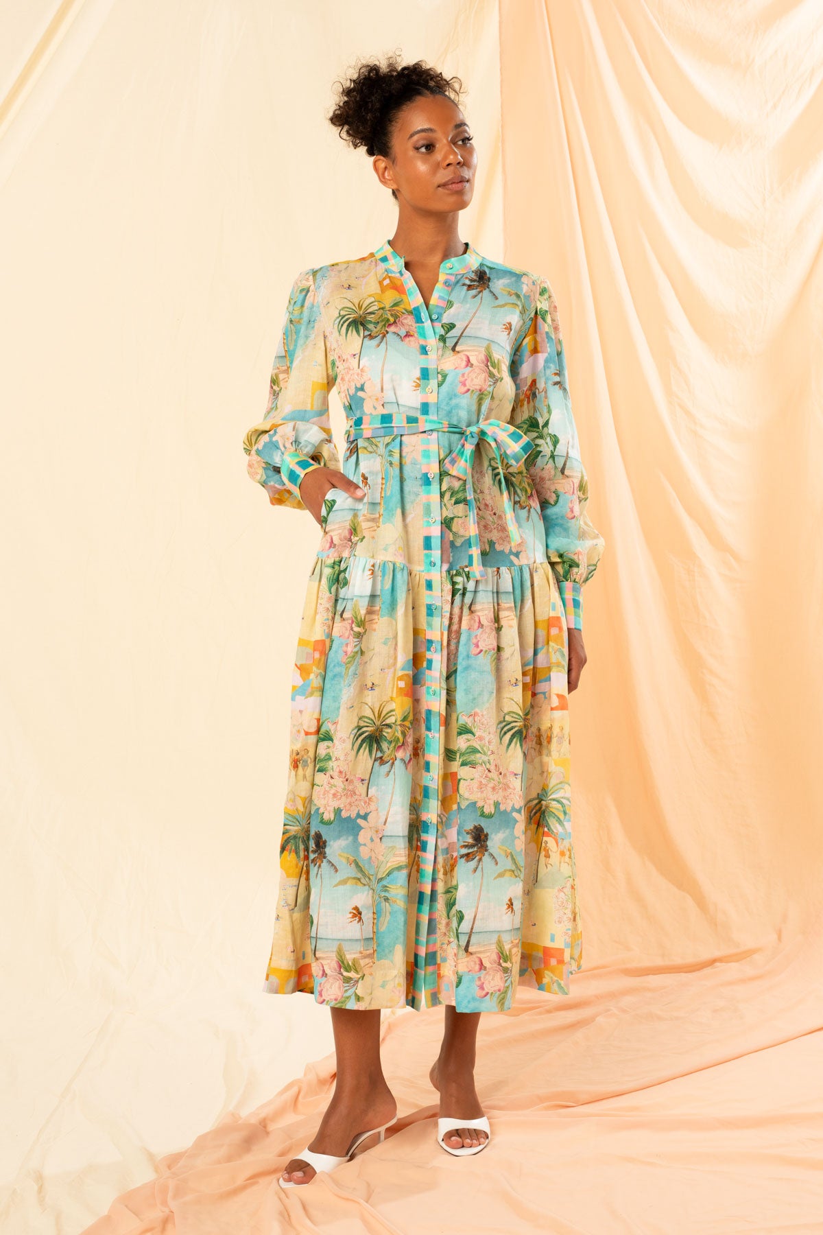 Women's Maxi Shirt Dress in Multicolour