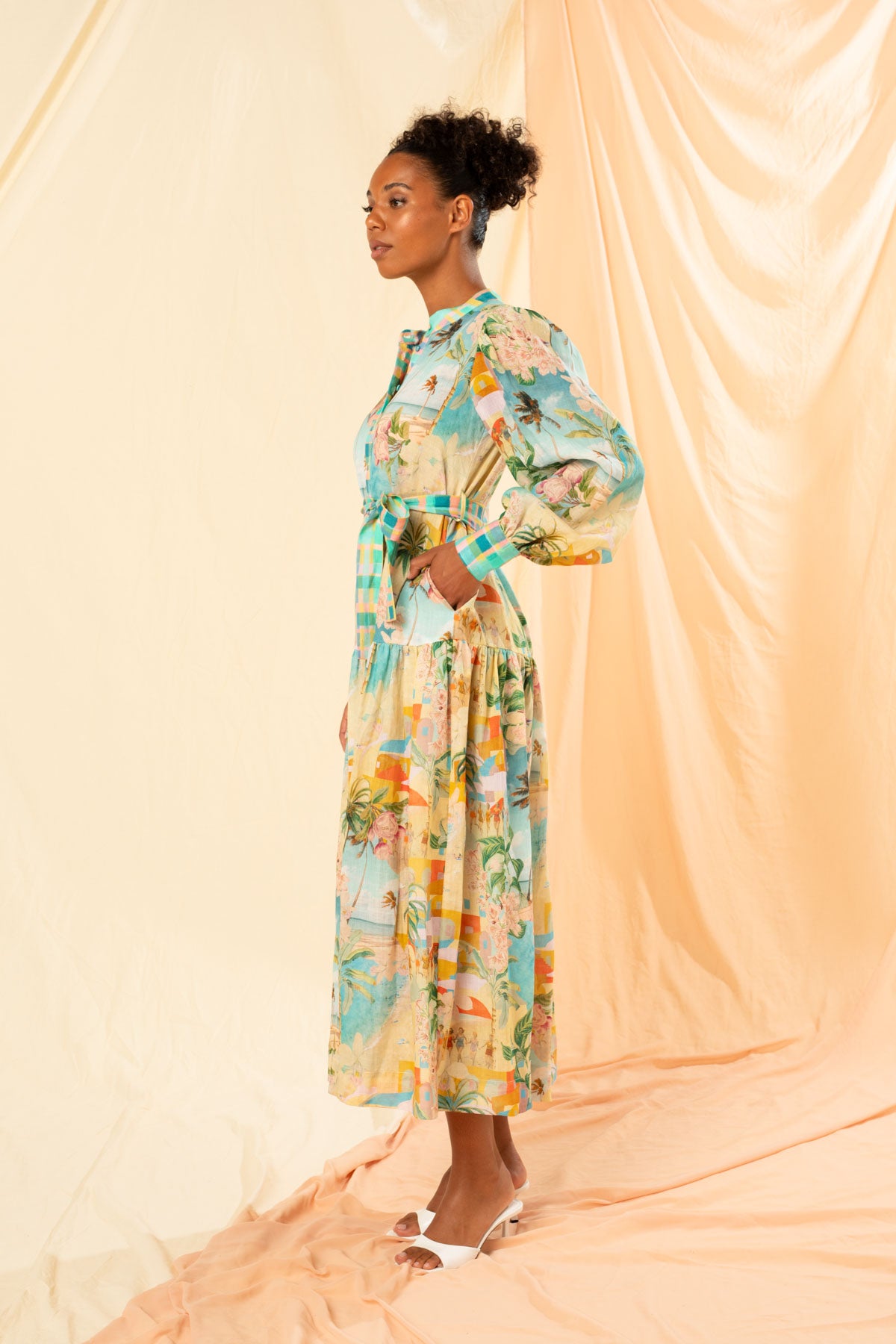 Women's Maxi Shirt Dress in Multicolour