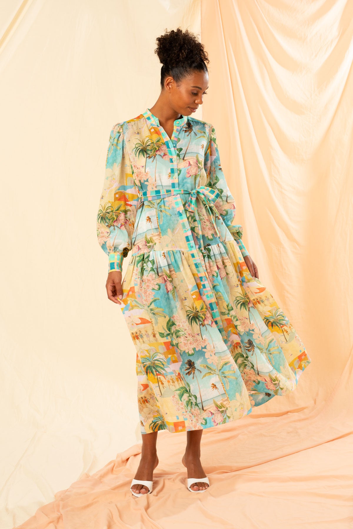 Women's Maxi Shirt Dress in Multicolour