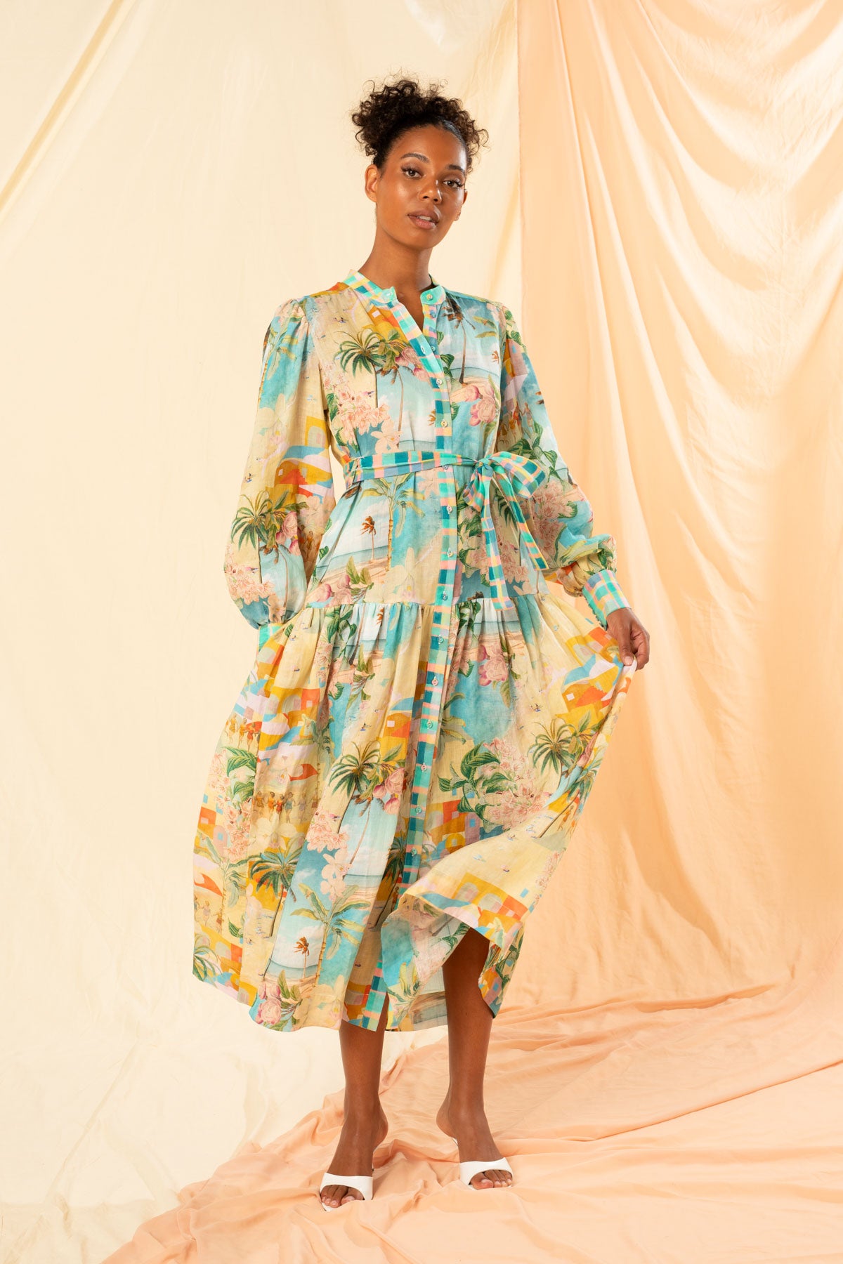 Women's Maxi Shirt Dress in Multicolour