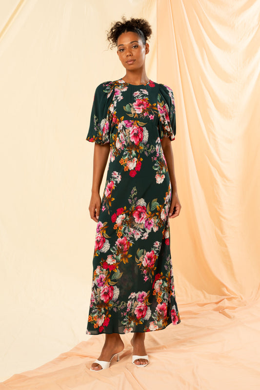 Women's Puff Sleeve Maxi Dress in Whimsical