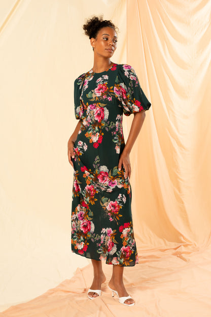 Women's Puff Sleeve Maxi Dress in Whimsical