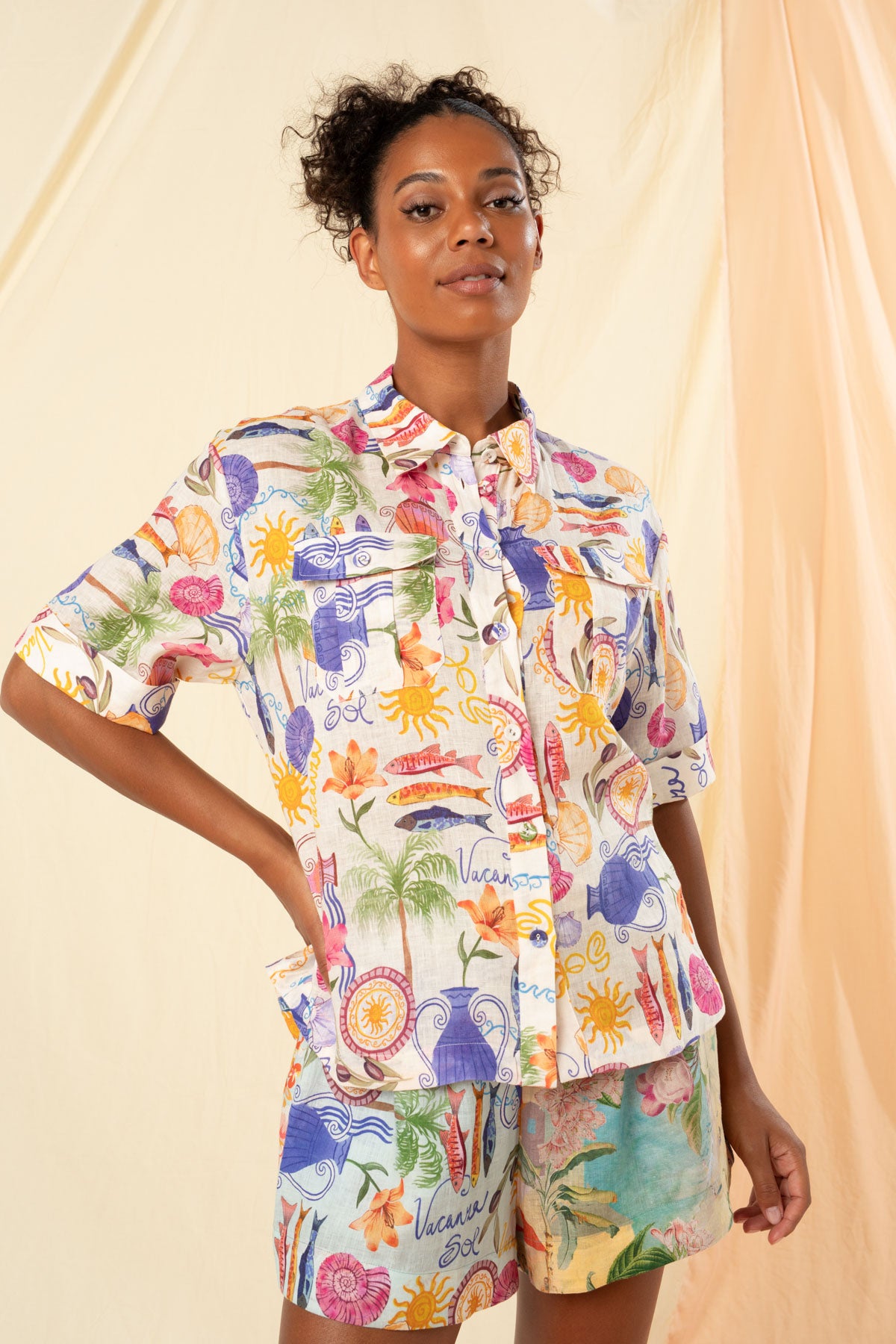 Women's Short Sleeve Cargo Shirt in Holiday Sun