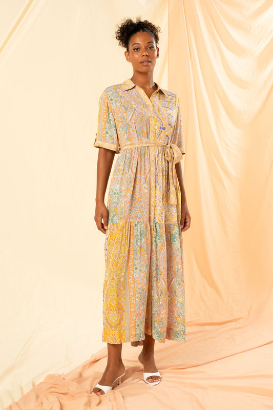 Women's Tiered Maxi Shirt Dress in Costa D'Oro