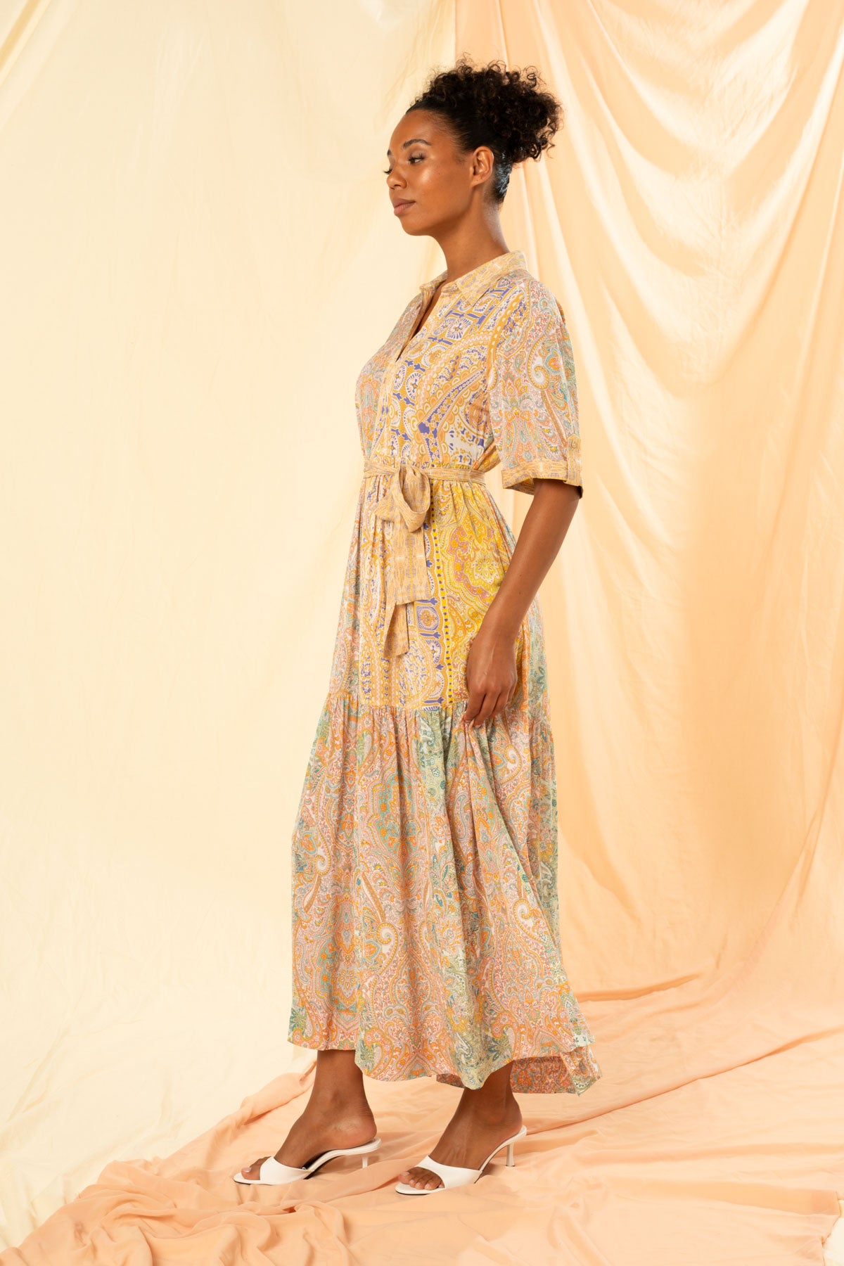 Women's Tiered Maxi Shirt Dress in Costa D'Oro