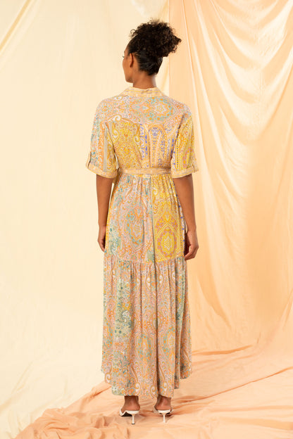 Women's Tiered Maxi Shirt Dress in Costa D'Oro