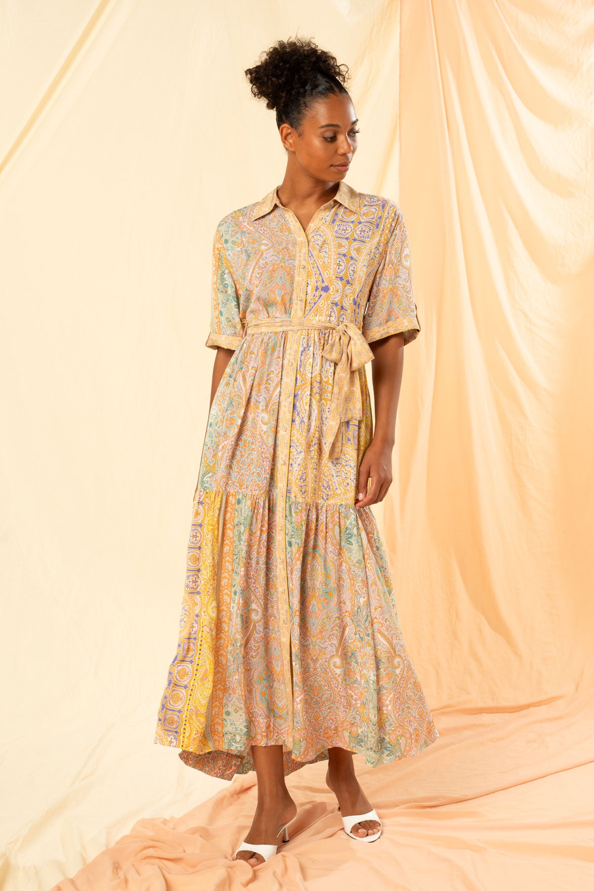 Women's Tiered Maxi Shirt Dress in Costa D'Oro