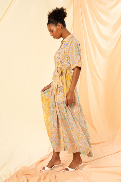 Women's Tiered Maxi Shirt Dress in Costa D'Oro