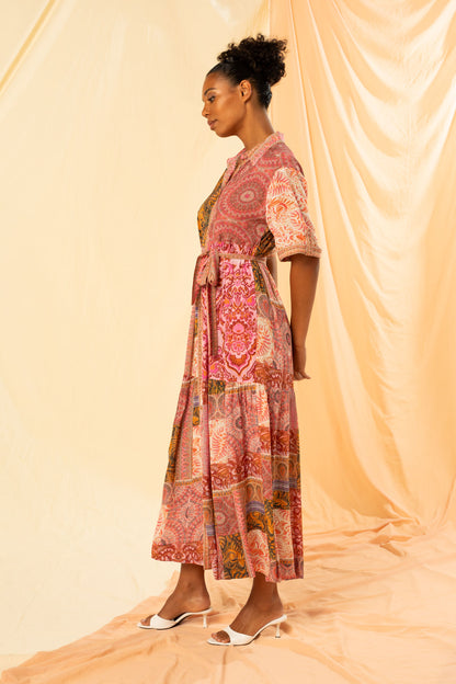 Women's Tiered Maxi Shirt Dress in Multicolour