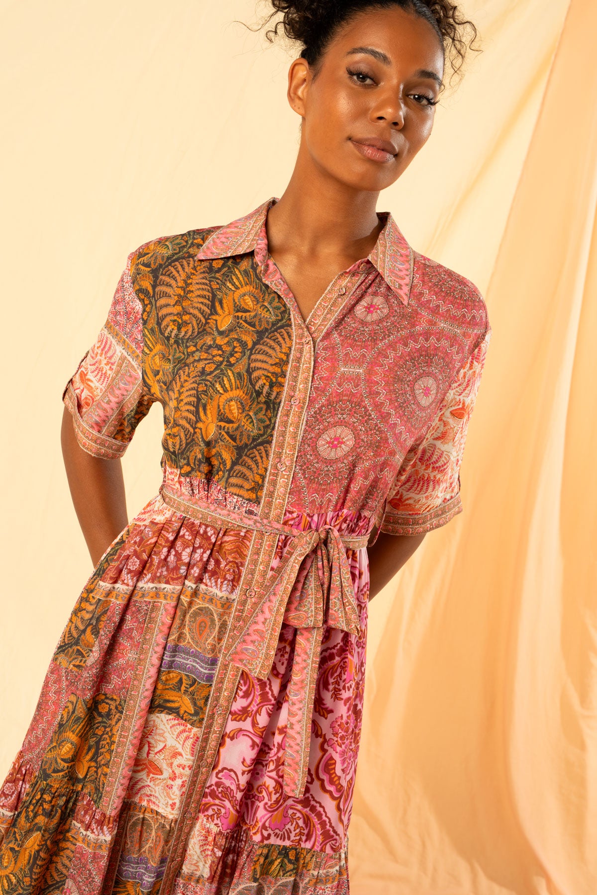 Women's Tiered Maxi Shirt Dress in Multicolour