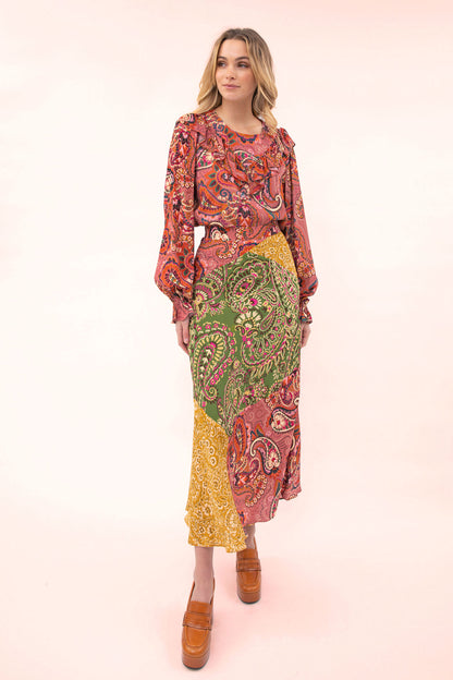 Tabitha Spliced Print Midi Skirt